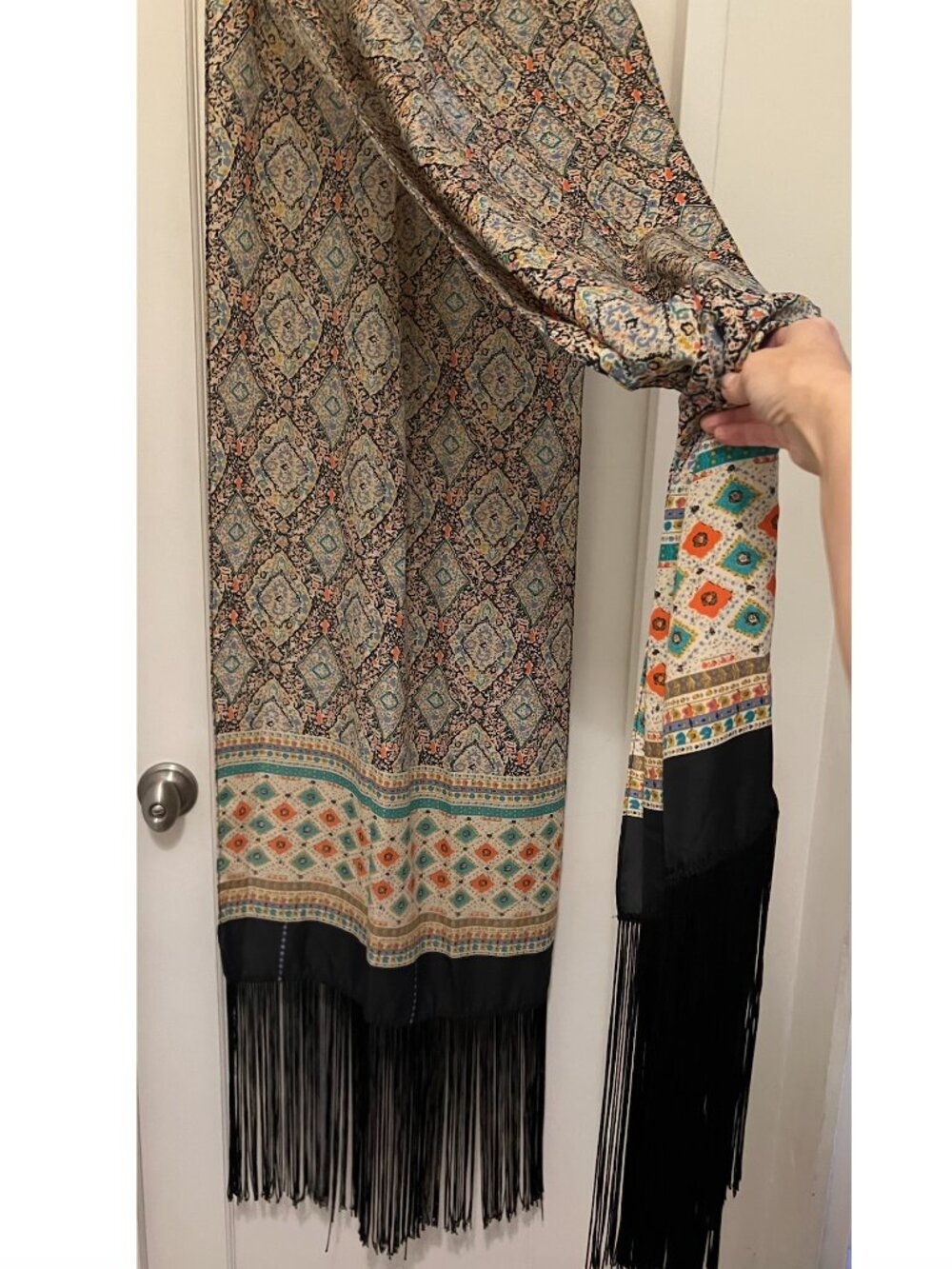 Vintage Kappi Maxi Dress Scarf 34” Bust with matching shawl with fringe - Picture 4 of 7